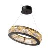 round, modern luxe chandelier with crystal glass and a matte, black finish 