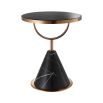 A modern black marble and copper side table with retro undertones