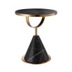 A modern black marble and copper side table with retro undertones