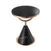 A modern black marble and copper side table with retro undertones