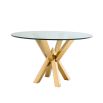 round contemporary glass dining table with golden base 