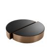 Semi-circular set of 2 coffee tables in a brushed copper finish with black bevelled glass tabletop