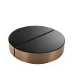 Semi-circular set of 2 coffee tables in a brushed copper finish with black bevelled glass tabletop