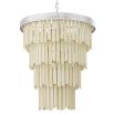 A glamorous contemporary faux bone tiered chandelier with nickel accents