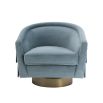 Savona blue velvet swivel chair with tassel detailing and gold base