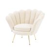 art deco-inspired boucle trapezium armchair with brass legs