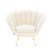 art deco-inspired boucle trapezium armchair with brass legs