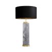 grey marble table lamp with black shade and brass accents