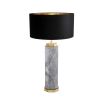 grey marble table lamp with black shade and brass accents