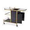 A luxurious dark grey and brushed brass drinks trolley