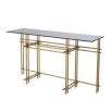 Modern Eichholtz brushed brass console table with smoke glass top
