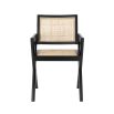 Black finish, rattan seated dining chair with X-shaped legs