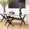 Black finish, rattan seated dining chair with X-shaped legs