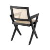 Black finish, rattan seated dining chair with X-shaped legs