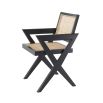 Black finish, rattan seated dining chair with X-shaped legs