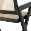 Black finish, rattan seated dining chair with X-shaped legs