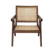 Rattan webbed, seated chair with brown V-shaped legs