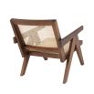 Rattan webbed, seated chair with brown V-shaped legs