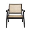 Rattan webbed, seated chair with black V-shaped legs