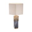 Luxurious Eichholtz grey marble table lamp with vintage brass accents and a linen shade