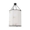 A stylish alabaster hanging ceiling lantern with bronze hardware and detailing