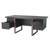 Eichholtz modern luxury charcoal grey oak desk with brass accents