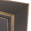 Mocha oak veneer side table with two drawer storage and brass accents