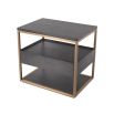 Mocha oak veneer side table with brushed copper frame