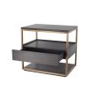 Mocha oak veneer side table with brushed copper frame