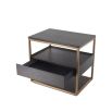 Mocha oak veneer side table with brushed copper frame