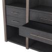 Charcoal grey, large wooden cabinet with 6 drawer storage and shelving unit with bronze detailing