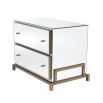 Mirrored glass 2 drawer bedside table with brass finish