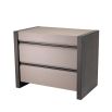 Eichholtz grey leather look bedside table with mocha oak veneer and 2 drawer fixture