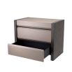 Eichholtz grey leather look bedside table with mocha oak veneer and 2 drawer fixture