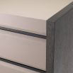 Eichholtz grey leather look bedside table with mocha oak veneer and 2 drawer fixture