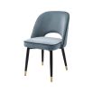Savona blue velvet set of 2 dining chairs with faux leather piping and golden caps on black legs