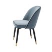 Savona blue velvet set of 2 dining chairs with faux leather piping and golden caps on black legs