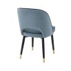 Savona blue velvet set of 2 dining chairs with faux leather piping and golden caps on black legs