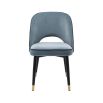 Savona blue velvet set of 2 dining chairs with faux leather piping and golden caps on black legs