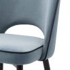 Savona blue velvet set of 2 dining chairs with faux leather piping and golden caps on black legs