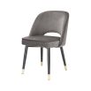 Grey velvet set of 2 dining chairs with black legs and golden capas