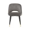 Grey velvet set of 2 dining chairs with black legs and golden capas