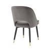 Grey velvet set of 2 dining chairs with black legs and golden capas