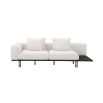 A functional two seater sofa by Eichholtz with a modern off-white upholstery, a bronze base and an integrated side table