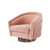 Nude velvet swivel armchair with tassel detailing and matte gold base