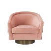 Nude velvet swivel armchair with tassel detailing and matte gold base