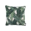Mustique green square cushion with leaf pattern 