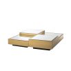 A chic set of 4 square brushed brass coffee tables with bevelled glass surfaces and black bases
