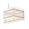 Rectangular, antique brass and clear glass chandelier