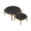A luxurious set of 2 marble and brushed brass coffee tables